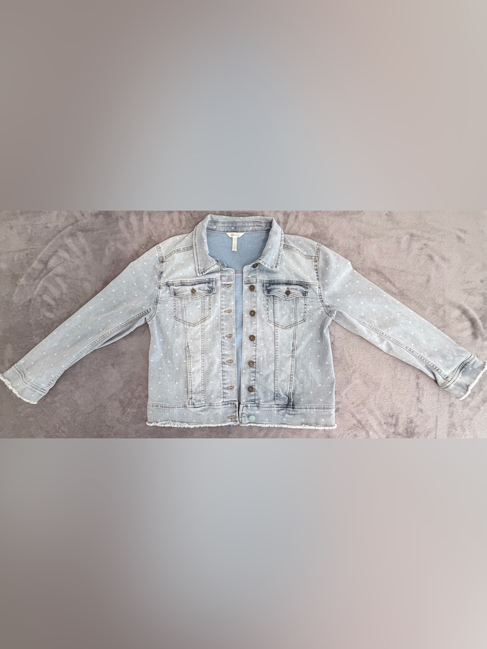 Matilda Jane - Womenβs Denim Jacket - Large - Light Wash - Polka Dot